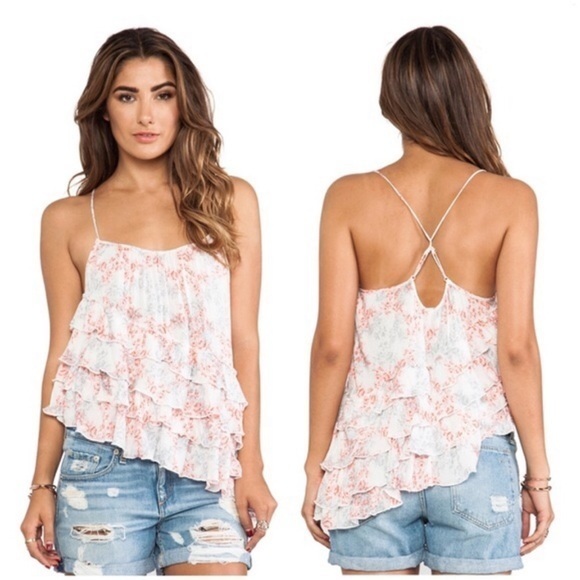 Free People Flutter By Asymmetric Floral  Ruffle Tank Top XS - Picture 1 of 12